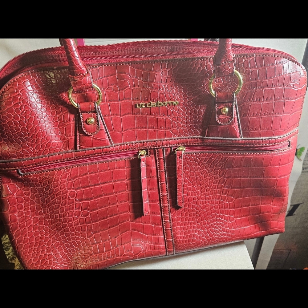 Liz Claiborne Red Shoulder Bag with Croc Texture